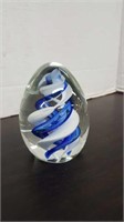 Blue and white glass paperweight