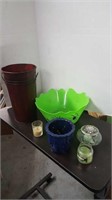 Candles, creepy Bowl, metal bucket