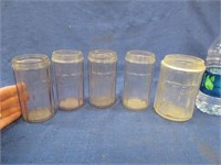 5 old glass spice jars - hoosier style (no lids)