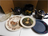 Misc Lot-2 Ceramic Teapots, Decorative Plates,