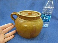 vintage bean pot crock with lid (one handle)