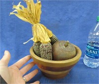 wooden bowl -wooden apple -indian corn