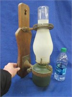 queen anne oil lamp with wooden wall bracket