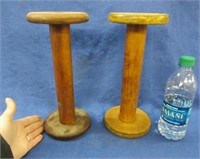 2 antique wooden spools - 12in tall