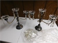 Misc Lot-2 Candelabras w/Prisms, Lamp Shades