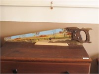 Handpainted saw, with holder