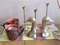 Lot: 8 items--brass, mugs, SW style runner
