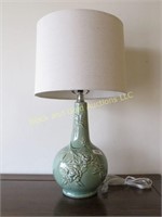 Green ceramic table lamp, floral design