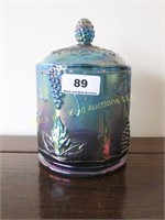 Blue carnival Indiana Glass covered canister