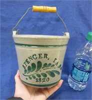 "spencer, ia" small pottery bucket with handle