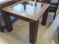 Wooden end table, glass inset