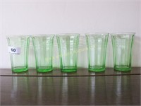 Lot of 5: green depression 3 3/4" juice glasses