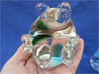 handblown glass frog paperweight - 3 inch tall