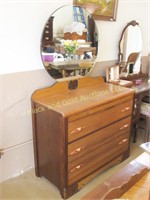 Mid-century 3 drawer dresser with round mirror