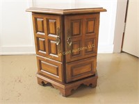 Six-sided 21" wooden end table with one door