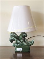 Green pottery lamp with new shade
