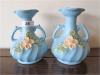 Pair: Blue 6" Weller Dogwood vases
