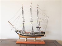 Three mast sailing ship model with base