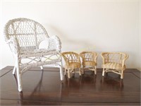 Lot: 4 pieces wicker doll furniture