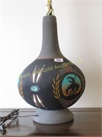 19" bulbous ceramic lamp, Native American motif
