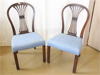 Pair walnut carved back side chairs