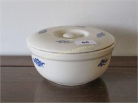 7 1/2" covered pottery bowl with lid, unmarked