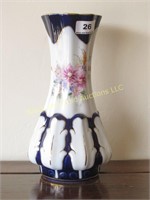 9 3/4" ceramic vase, marked Romania, cobalt trim