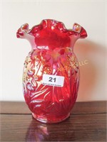 Red Fenton 8" ruffled vase
