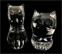 (2) Spode Crystal Cat & Owl Paperweights