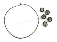Sterling Silver Collar Necklace & Button Covers