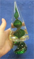 handblown glass tree paperweight (green swirl)