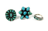 (3) Native American Sterling & Turquoise Rings