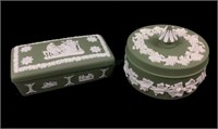 (2) Wedgwood Green Jasperware Trinket Boxes