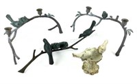 Bronze & Cast Iron Bird Candleholders & Decor