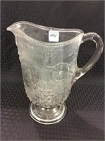 Old Pressed Glass Military Design Pitcher