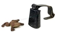 Vintage Cast Iron Frog Door Stop & Cow Bell