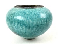 Signed Blue Raku Pottery Vase