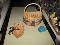 gingerbread basket, carved cocnut bird, &