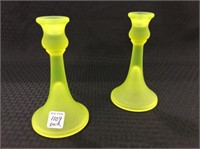 Pair of Vaseline Glass Candle Holders