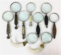 (9) Magnifying Glasses W/ Some Faux Tusk Handles