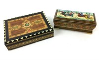 (2) Micro Mosaic Inlay Wood Trinket Boxes