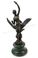 Vintage Signed Bronze Woman On Eagle Sculpture