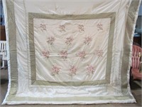 King Comforter with pink Flowers, skirt and Shams
