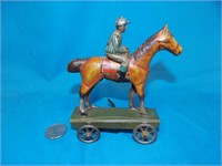 GREAT GERMAN PENNY TOY HORSE AND JOCKEY 1920'S