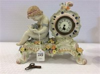 Ornate Porcelain Keywind  Figural Clock w/