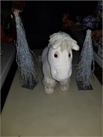 horse stuffed animal & 2 sparkly Christmas trees