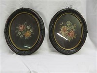 PAIR OF ANTIQUE FRAMED NEEDLEPOINT 12"T X 10"W