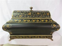 ORNATE METAL TOLE PAINTED AND FOOTED BOX