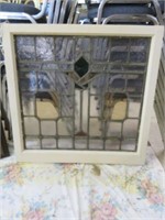 ANTIQUE ENGLISH WOOD FRAMED STAINED GLASS