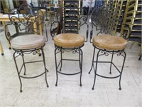 (3) WROUGHT IRON BAR STOOLS 49"T X 22"W  FTS 31"T